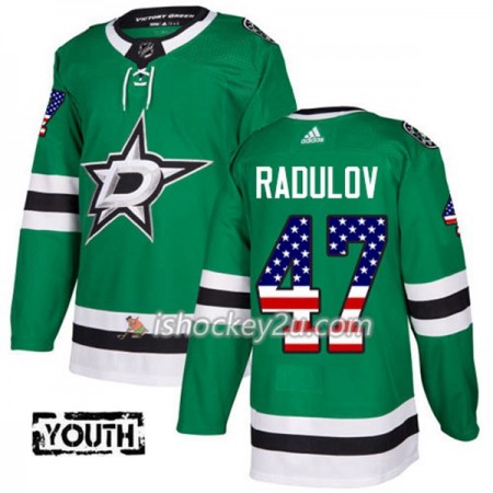 Børn NHL Dallas Stars Trøje Alexander Radulov 47 Adidas 2017-2018 Gul Grøn USA Flag Fashion Authentic